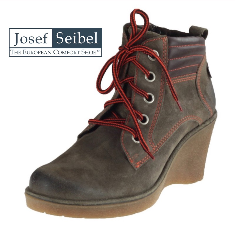 Josef Seibel Brown Leather Ankle Boots / Wedge Booties - Size 10 US/ 40 EU 🌲